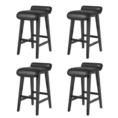 Ensemble de 4 tabourets de bar de 26,2 po de hauteur de comptoir avec structure en bois massif, siège rembourré en similicuir, tabourets de bar pour îlot de cuisine