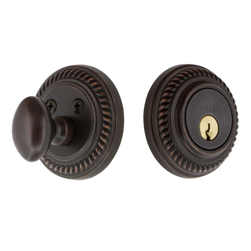 Nostalgic Warehouse Rope Rosette Single Cylinder Deadbolt, Timeless Bronze, 2.375
