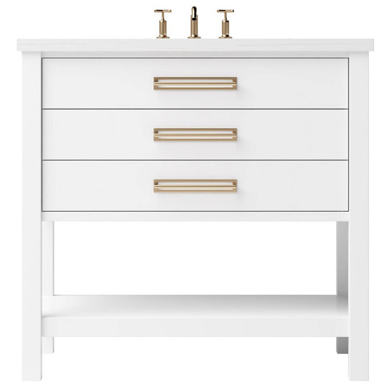 Kiawah Three-Drawer Single Bath Vanity, Pure White, Satin Gold, 30"