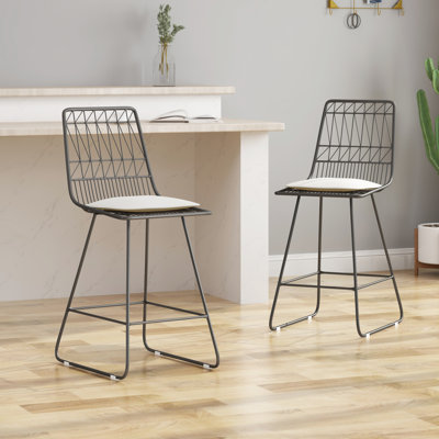 Tabourets de comptoir en fer avec 2 sièges en tissu Splash, gris et 2