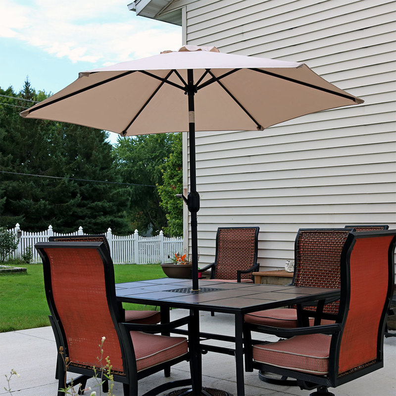 Parasol de marché 7,5 'avec inclinaison et manivelle - beige, Beige, H 84 po x l 90 po x P 90 po