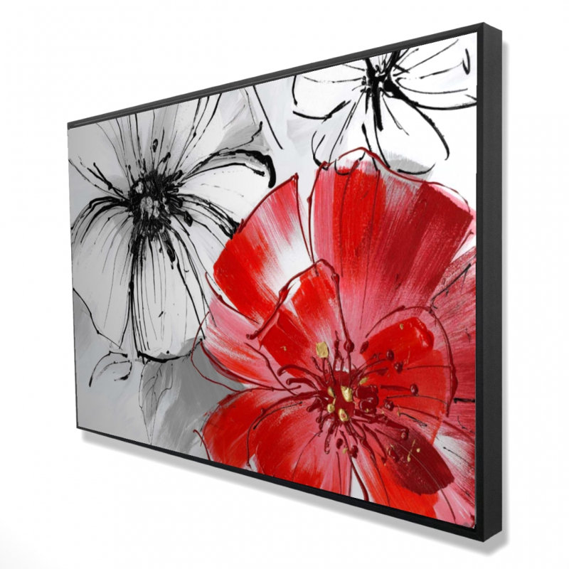 "Croquis de fleurs rouges et blanches" sur toile