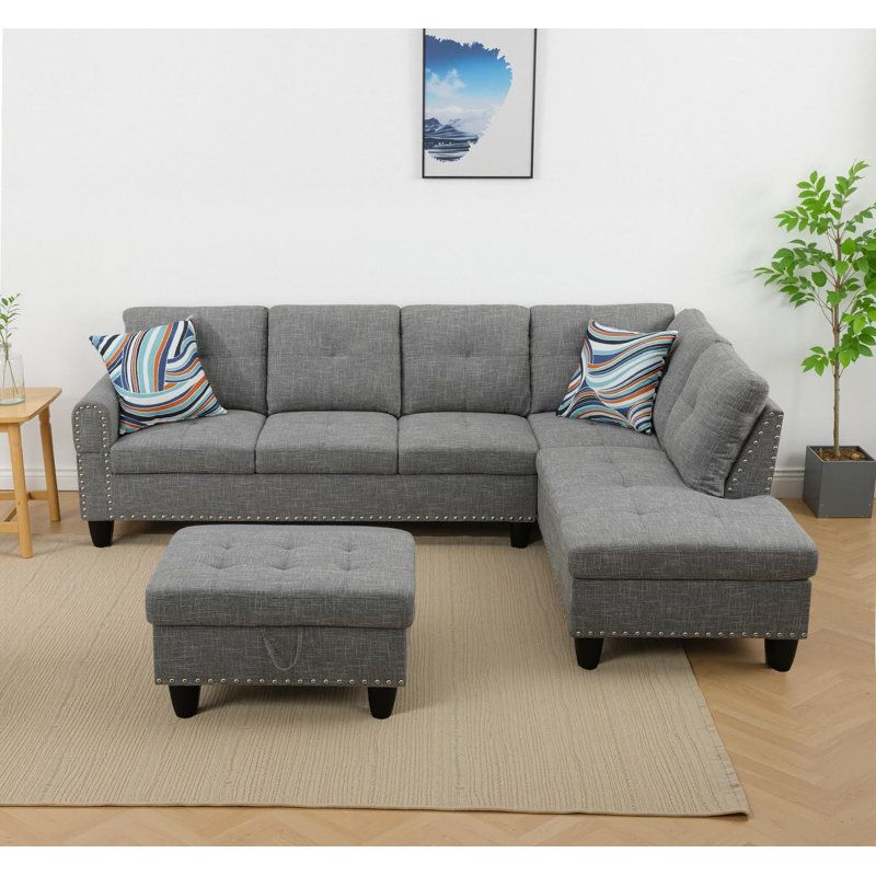 Canapé modulaire 3 pièces, Lin gris brun, Orienté à droite