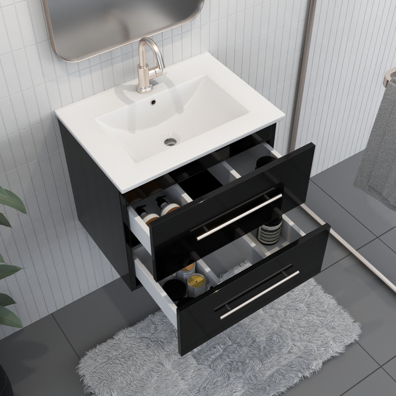 Ensemble de meuble-lavabo simple 24 po Abdirahman, Noir lustré