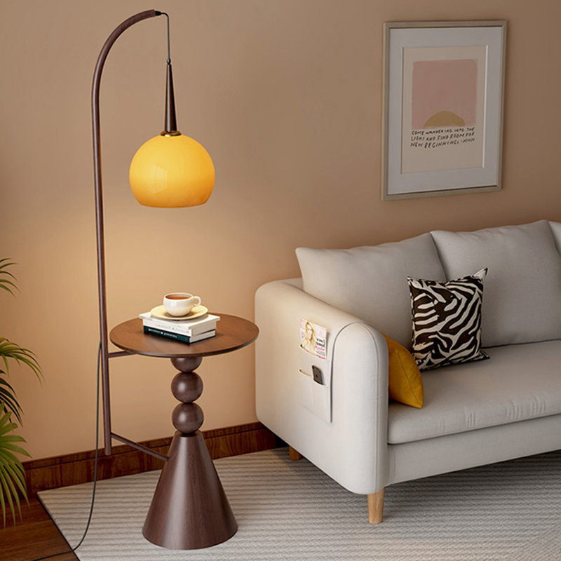 Nut-brown Solid Wood+Glass+Metals Free form Floor Lamps