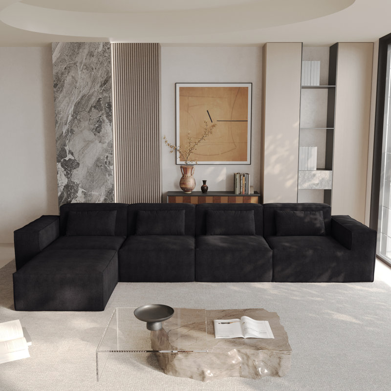 Canapé modulaire 5 pièces avec repose-pieds, Black Foam