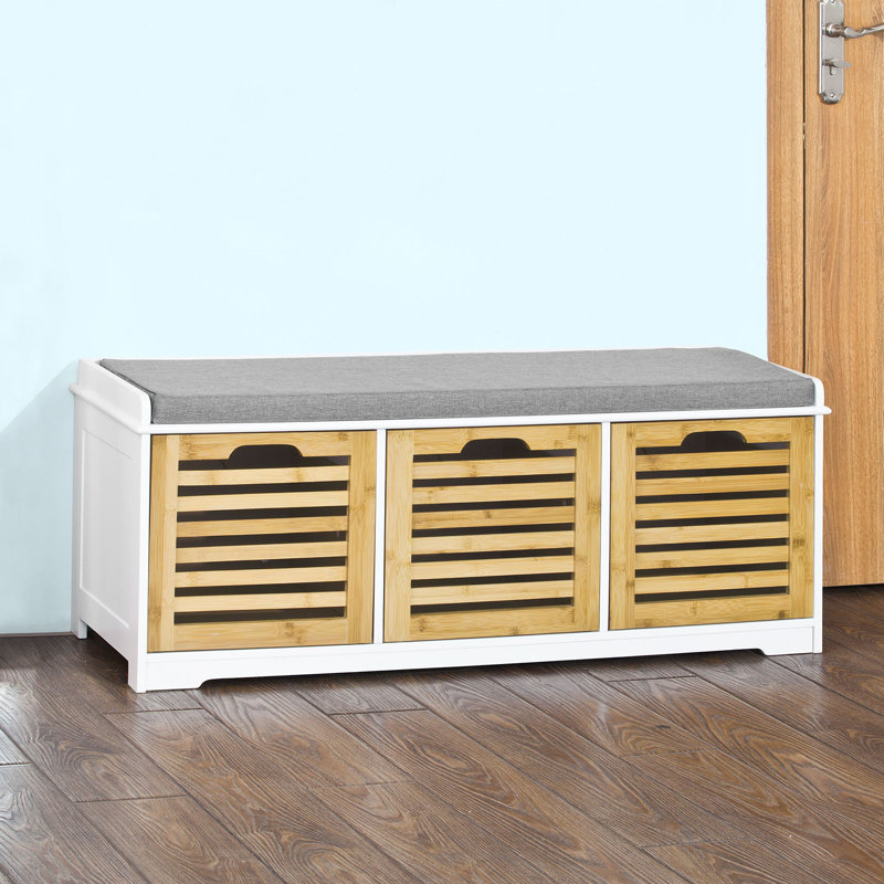 Segars Polyester Upholstered Storage Bench, White/Natural