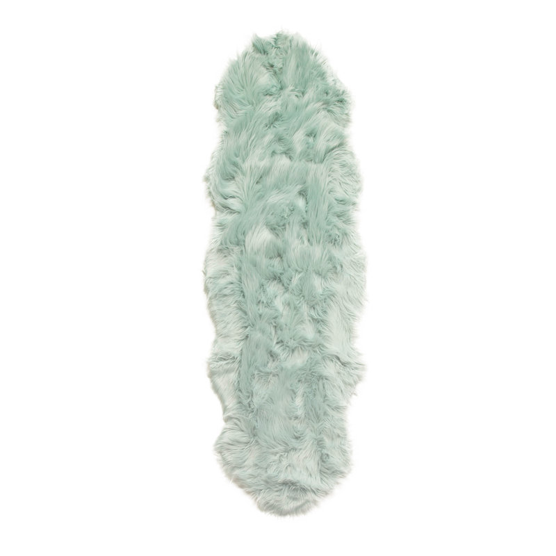 Diller Teal Faux Fur Machine Washable Shag Fluffy Area Rug, Novelty 2' x 6'