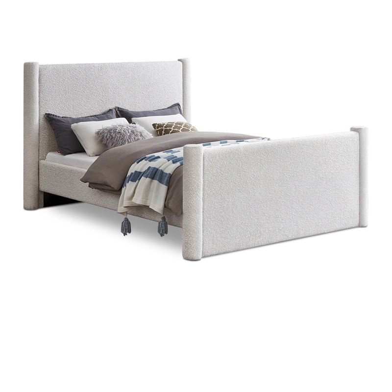 Elias Upholstered Platform Bed, Queen, Cream Boucle Fabric