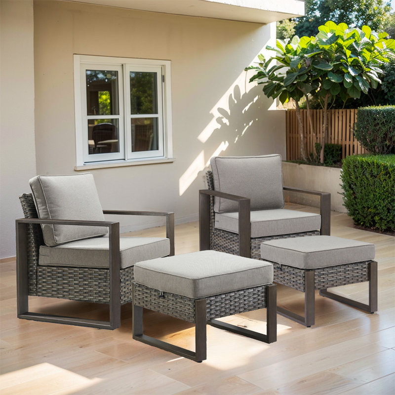Allcot Outdoor 2-Person Seating Group With Ottomans With Cushions, Gray, Gray