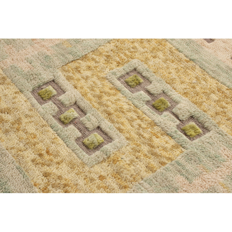 Rug & Kilim’S Scandinavian Style Rug In Green, Beige And Gold Geometric Pattern, Rectangle 6' x 9'
