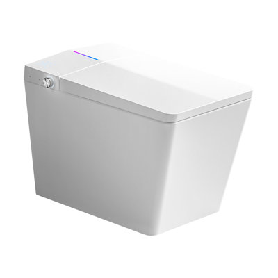 Square Built-In Tank Smart Toilet For Bathroom - Remote Command, Auto Flush Mechanism, Heated Seat Feature, Led Panel, User Tailored Options, White Finish With Placed Controlled, Flushing, Seat,