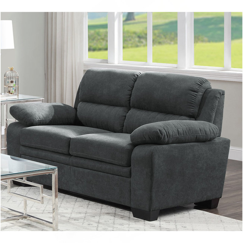 Causeuse confortable à assise moelleuse 1 pièce, tissu texturé gris foncé à structure en bois touffetée et meubles de salon modernes