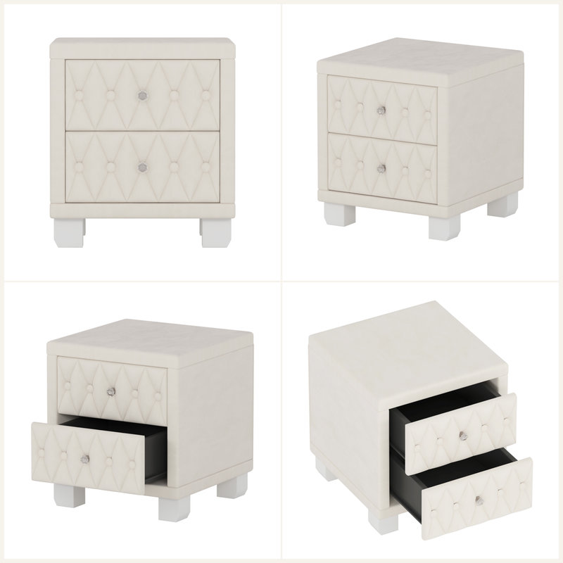 Nightstands, Traditional Narrow Nightstand with 2 Drawers, Beige