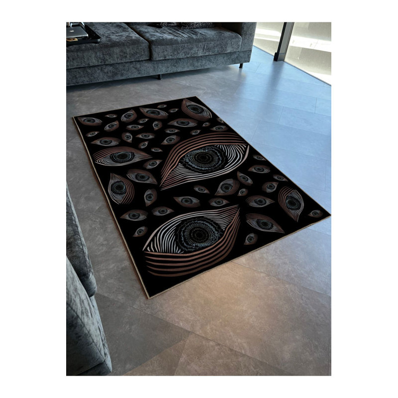 Tapis décoratif moderne noir, Tapis de couloir 3 pi 3 po x 9 pi 10 po