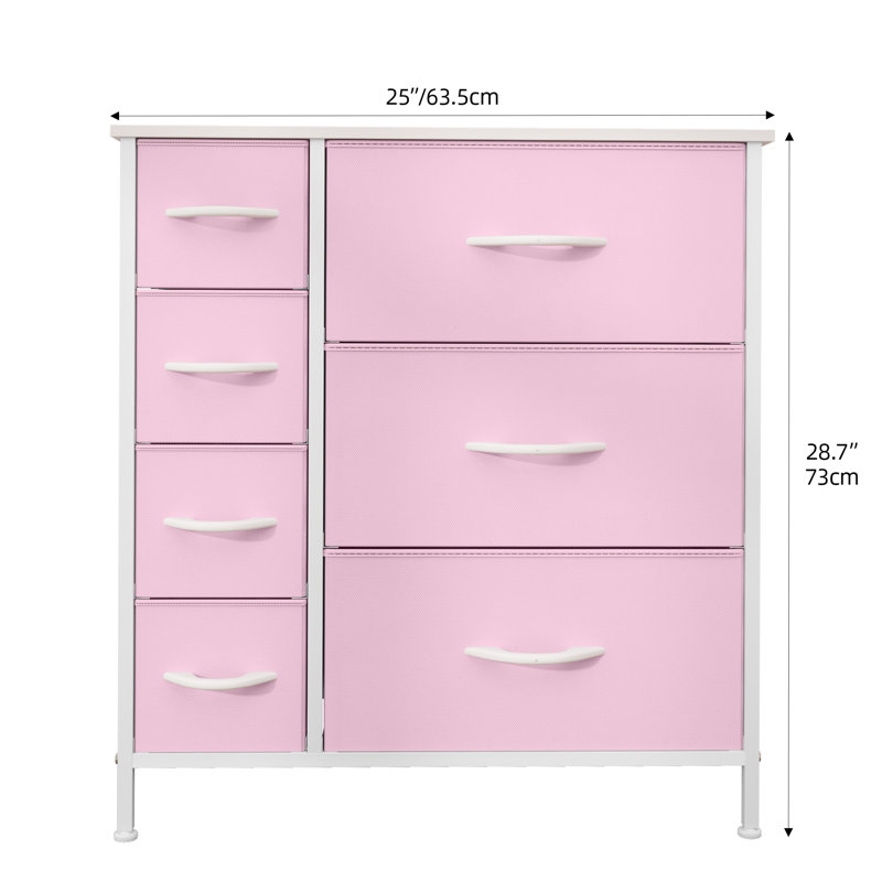 Bosmat 25'' W Unfinished 7 - Drawer Dresser, Pink