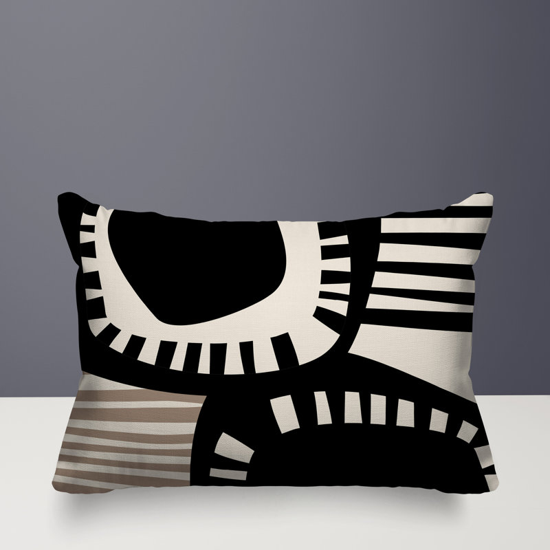 Alika Abstract Reversible Indoor/Outdoor Rectangular Pillow, Off-White/ Black, 18"H x 25"W