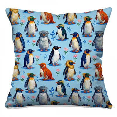 Colourful Penguin Illustration Double Sided Throw Pillows