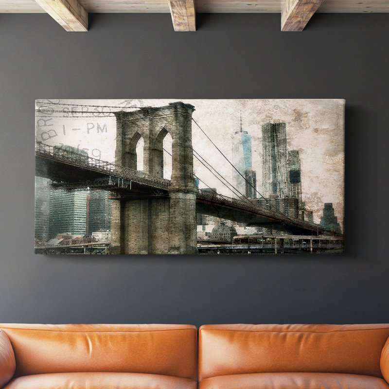 NY Brooklyn Bridge - Toile tendue avec châssis - Prêt à accrocher, H 16 po x l 32 po