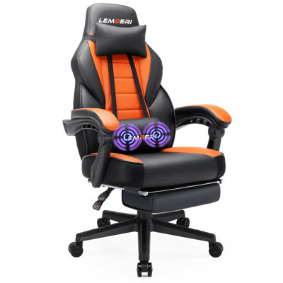 Big and Tall Gaming Chair 400lb Capacity, Heavy-Duty Office Chair with Reinforced Footrest, Wide Seat High Back PC Desk Chair with Linkage Armrests, Thickened Steel Frame, PU Leather, Orange