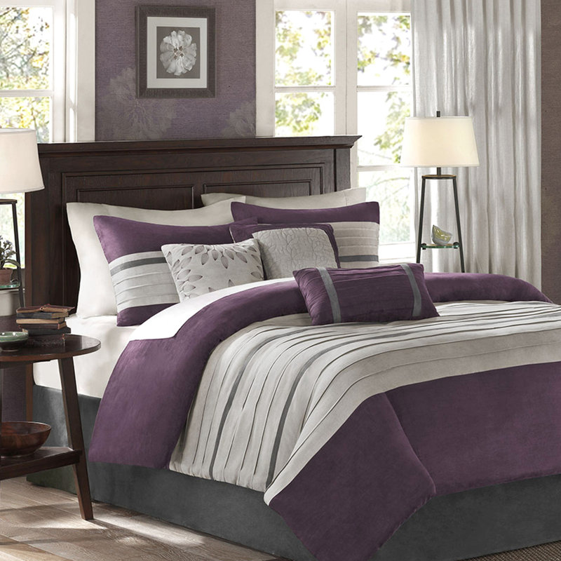 King Comforter In Purple - Faux Suede, 2 Shams & Machine Washable 7 Pc Suede With Soft Touch