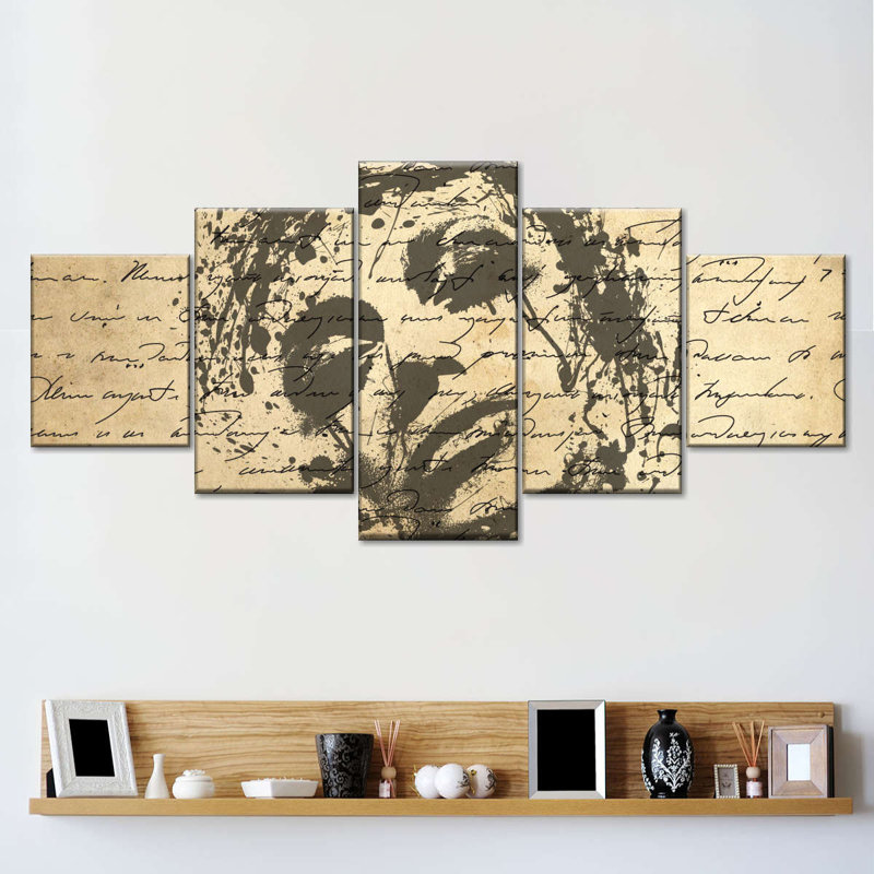 Portrait de femme, ensemble de 5 pièces sur toile, H 24 po x l 55 po x P 1,25 po