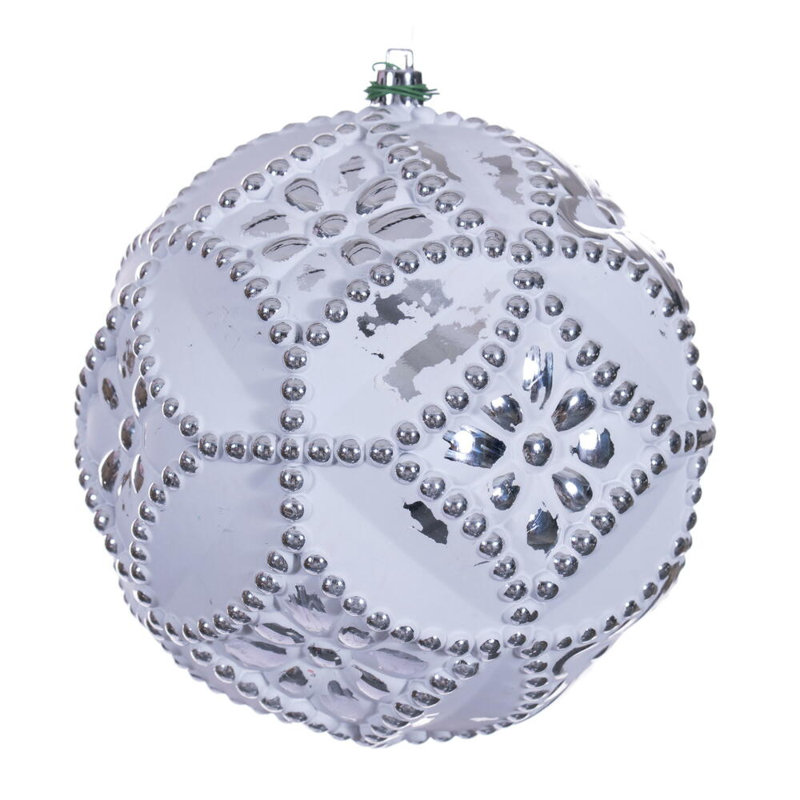 Vickerman Etch Antique White Brush Ornament Set., Silver, 6" H x 6" W x 6" D