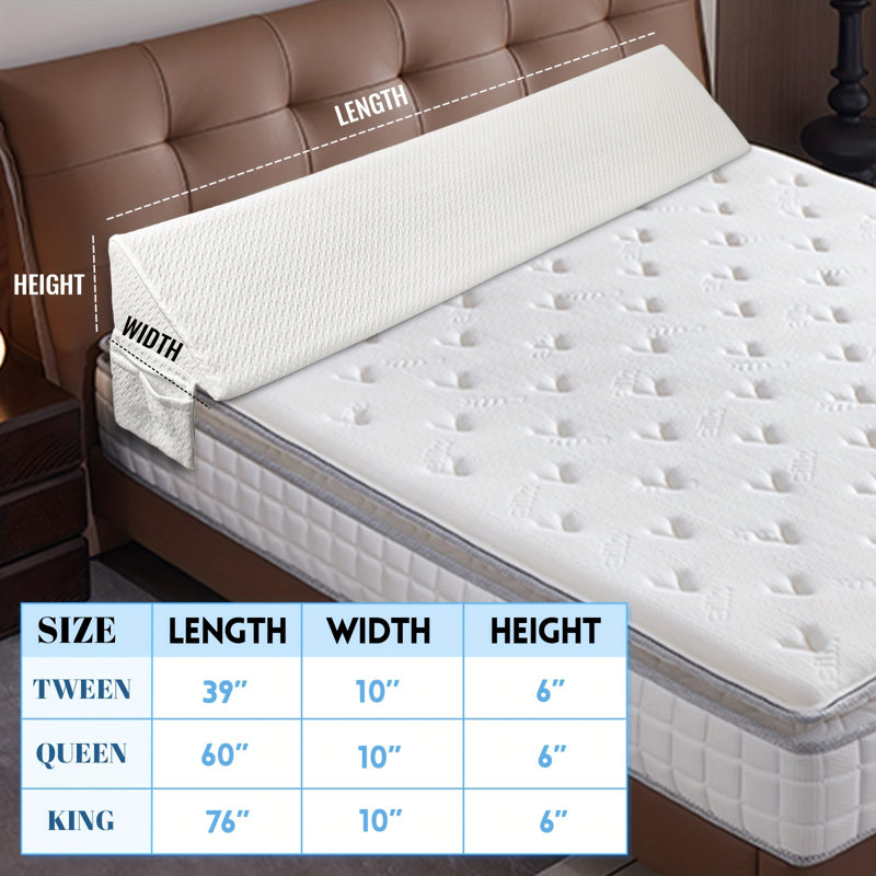 Bed Wedge Pillow – Hypoallergenic Fabric, Headboard Gap Filler (0-8"), Mattress Wedge For Ultimate Comfort, White, Queen