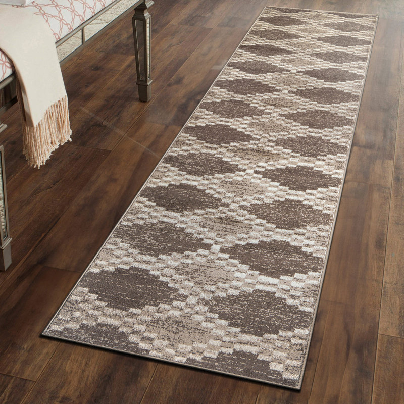 Tapis beige et brun de style sud-ouest, Tapis de couloir 2 pi 2 po x 8 pi