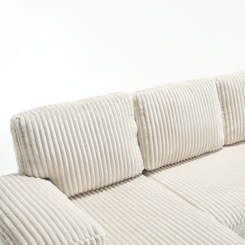 Canapé modulaire rembourré en U avec méridienne double Marley, Velours côtelé beige