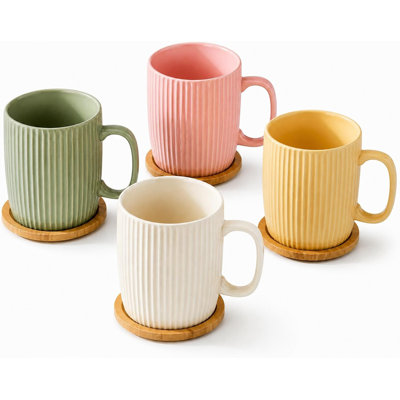 Ensemble de 4 tasses à café en céramique colorées de 13 oz - Tasses de café au lait en grès moucheté rustique avec poignées confortables - Va au micro-ondes et au lave-vaisselle - Idéal pour le thé, le chocolat chaud - Farmhouse Modern