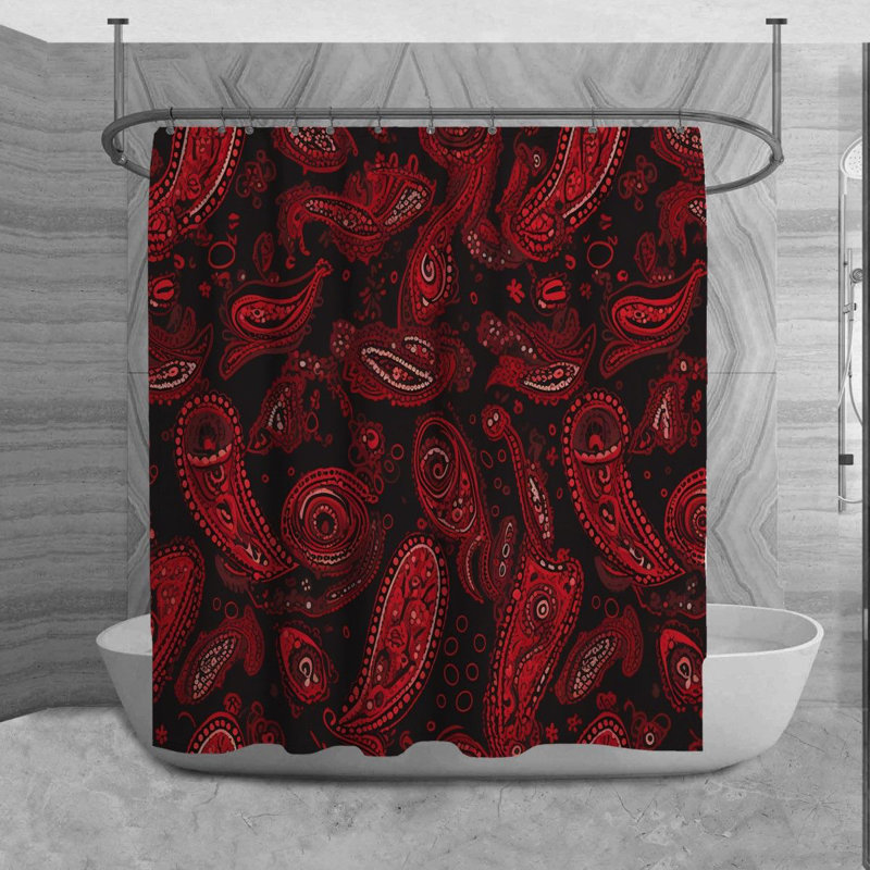 Paisley Shower Curtain Traditional Bathroom Decor Black_7147, 84" H x 70" W