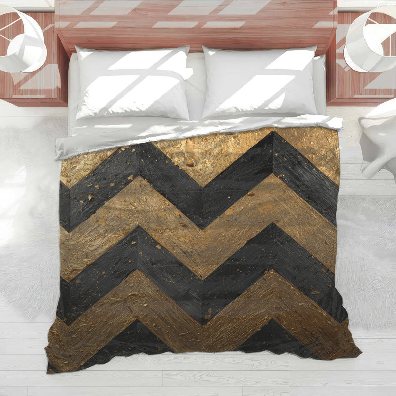 Gold Black Chevron Comforter, Twin