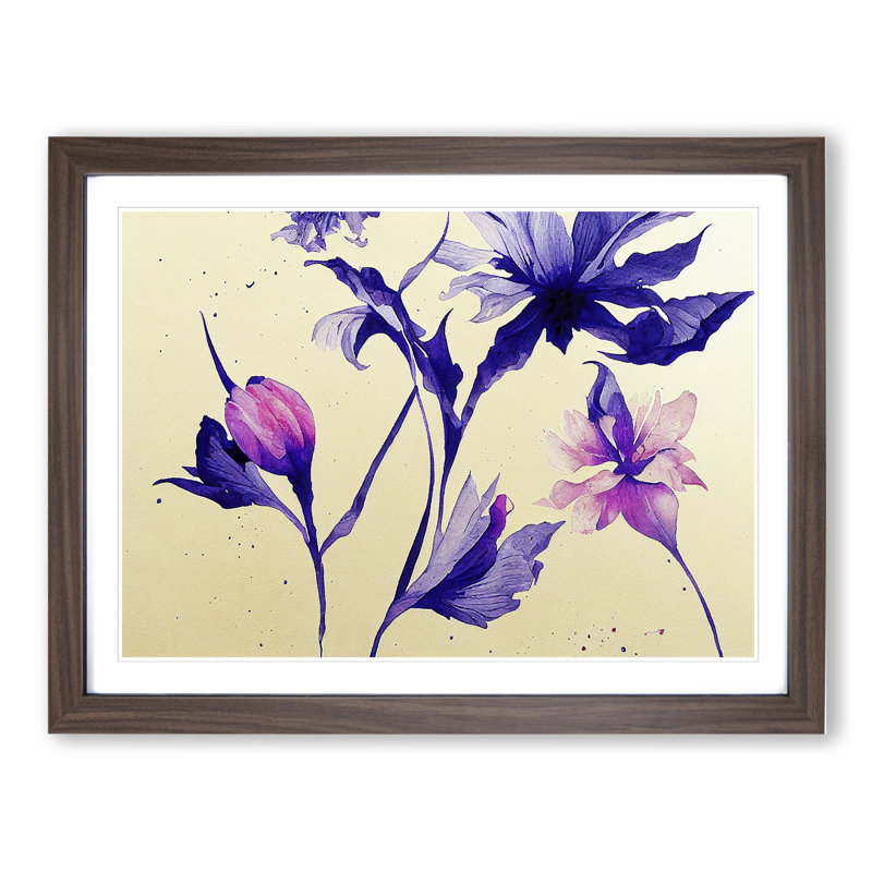 Hewarming Flowers - Single Picture Frame Painting, 25cm H x 34cm W x 2cm D, Walnut