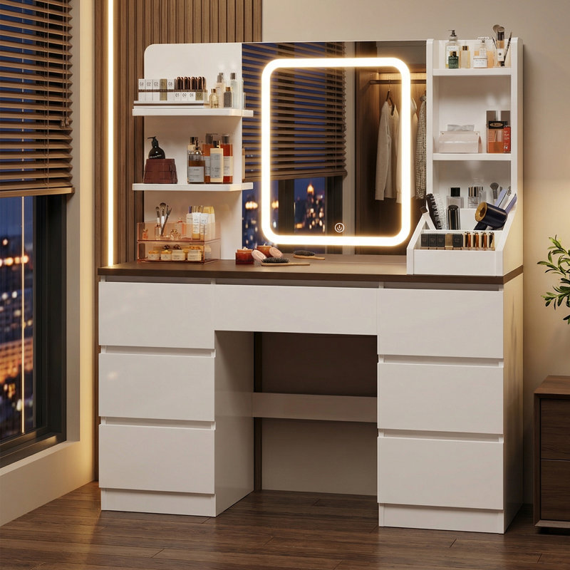 Dressing Table With Mirror Retro Colors Desktop Makeup Vanity