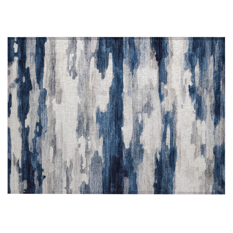 Machine Washable Indoor/Outdoor Chantille ACN2876 Abstract Rug, 1'8" x 2'6", Blue