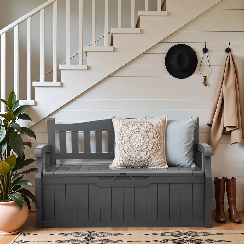 80 Gallon Storage Bench for Patio Furniture, Porch Decor and Outdoor Seating, Gray