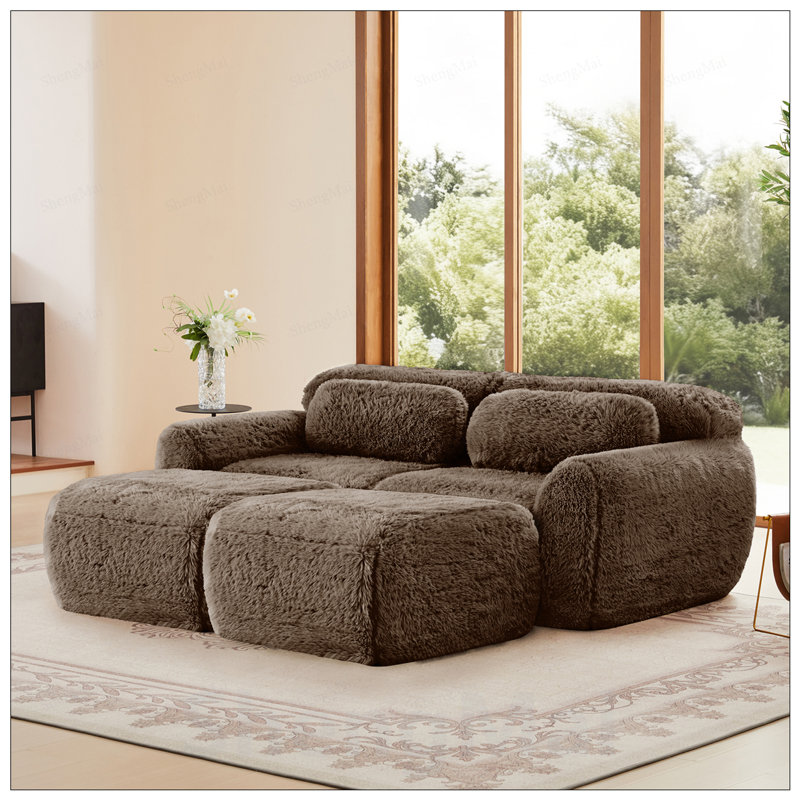 Canapé modulaire en tissu doux et moelleux avec méridienne, assise profonde et base antidérapante pour une étude confortable