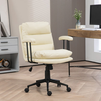 Chaise de bureau en similicuir, chaise de bureau, chaise de bureau avec roulettes pivotantes, hauteur réglable, rembourrage à deux niveaux, gris clair