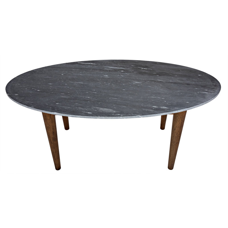 Mid-century Modern Round Marble Top Dining Table with Solid Wood Base