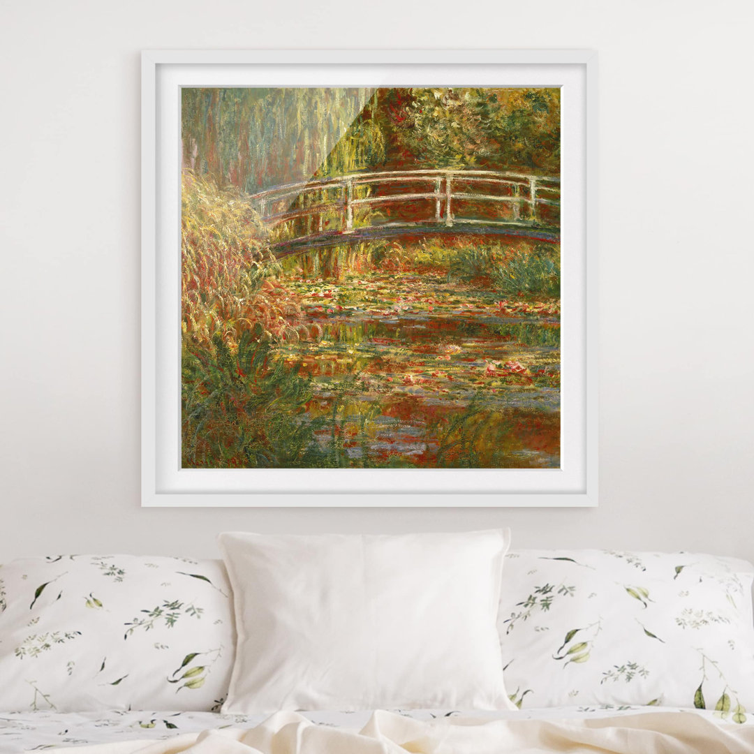 Gerahmter Kunstdruck Seerosenteich und japanische Brücke (Harmonie in Rosa) von Claude Monet