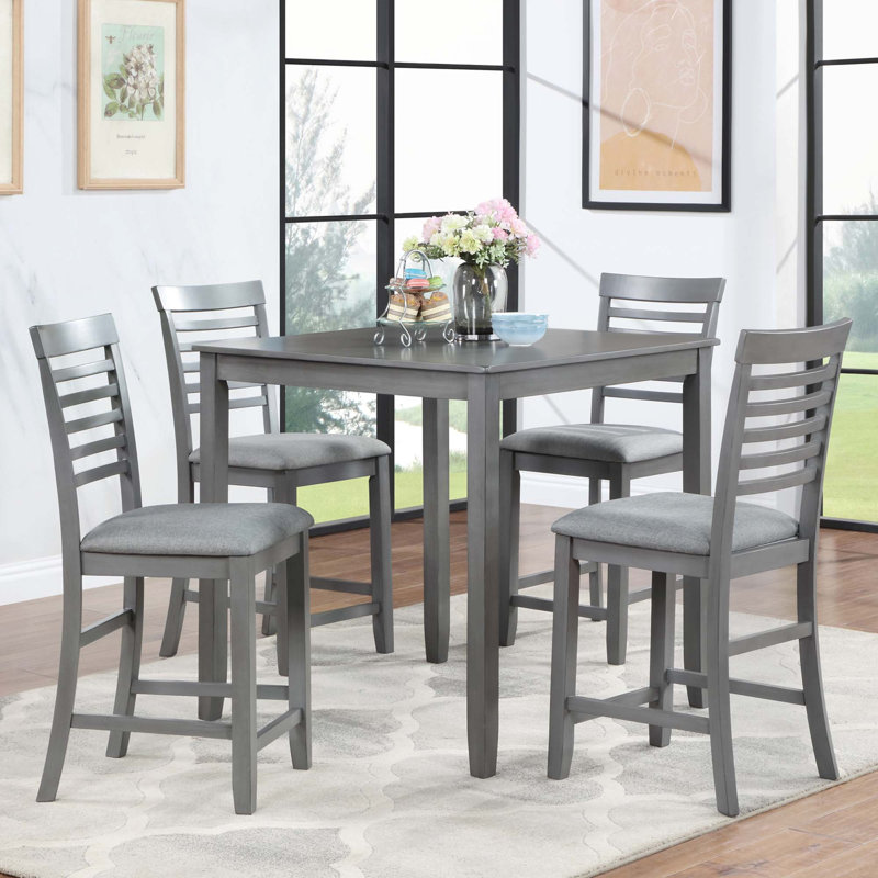 Ensemble de table de salle à manger 5 pièces à hauteur de comptoir, table carrée en bois avec 4 chaises rembourrées