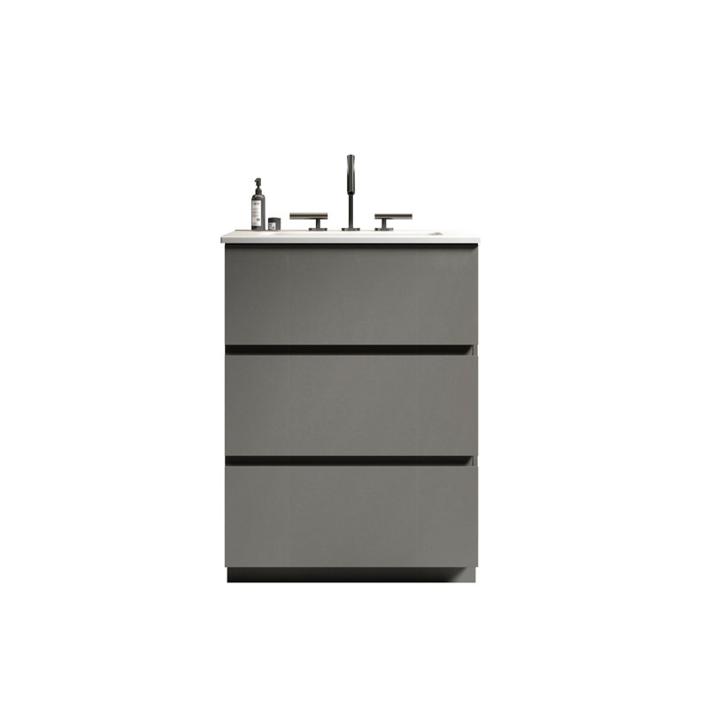 Meuble-lavabo avec rangement - Gris, silencieux et élégant. Meuble moderne gris spacieux et ergonomique.