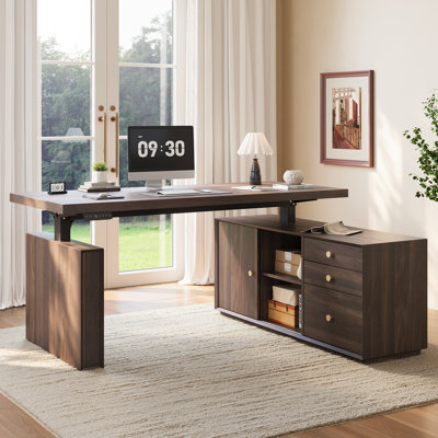 63'' L-Shaped Electric Standing Desk, Height Adjustable Computer Desk With 3 Drawers & Memory Controller For Home & Office 