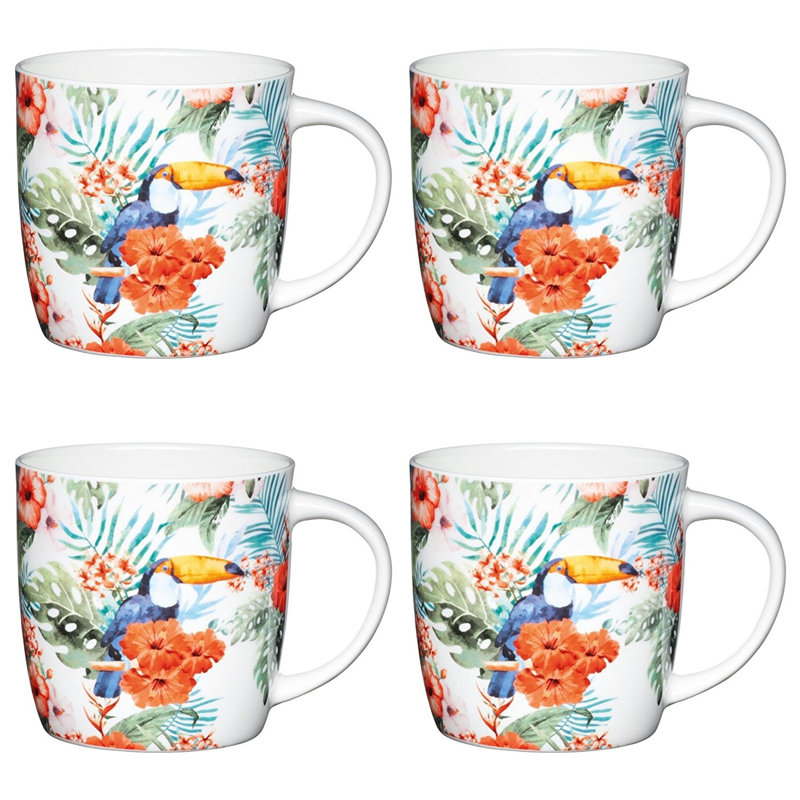 KitchenCraft Toucan Bone China Mugs Set, 4