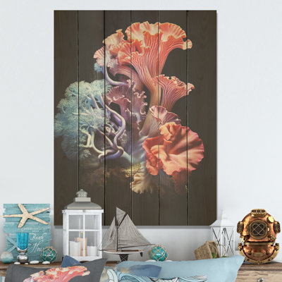Colorful Anemone Reef I - Coastal Coral Under Water Wood Wall Art On Natural Pine Wood