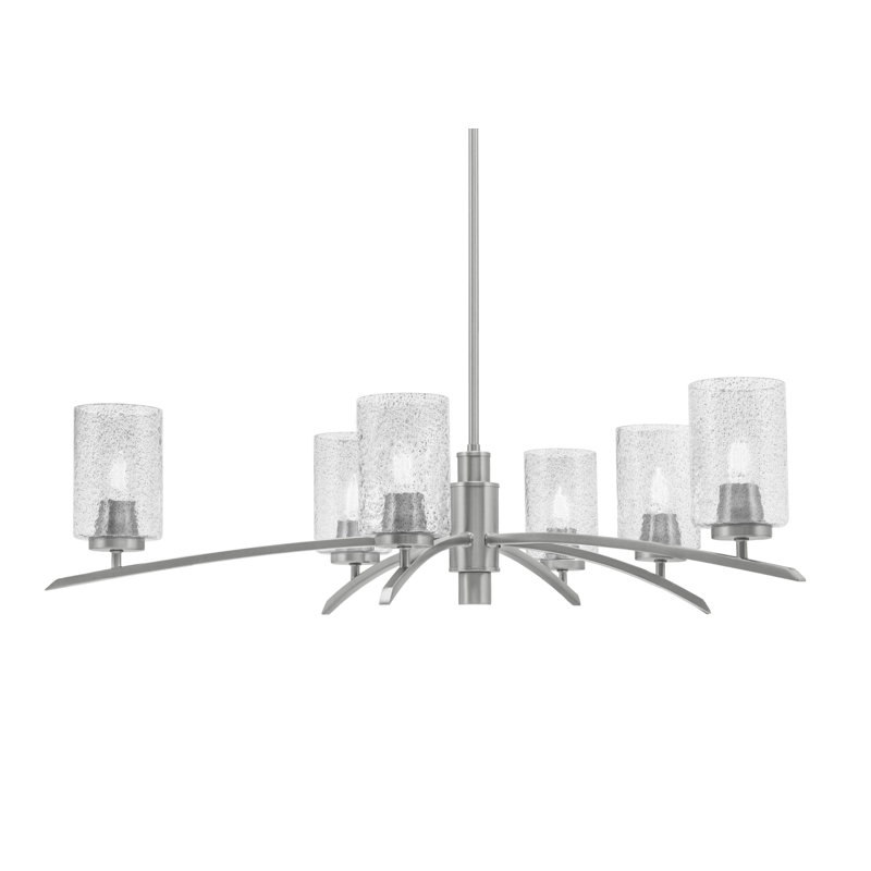 Lustre 6 lumières kurve illustré en finition graphite avec verre à bulles de 4 po, Noir / transparent