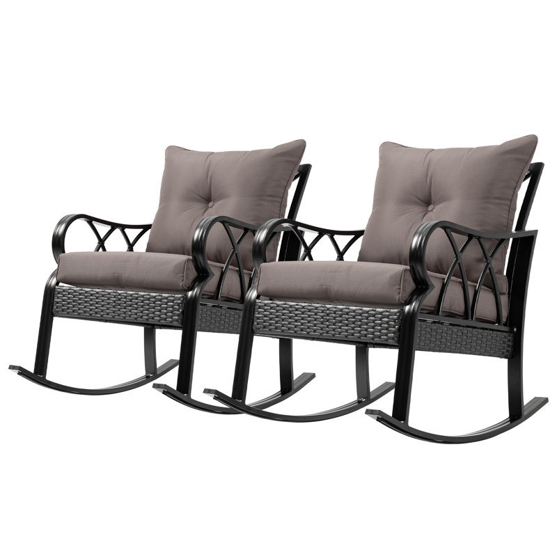 2 chaises berçantes d'extérieur en osier avec coussins, structure en aluminium pour jardin, patio, gris, Gris