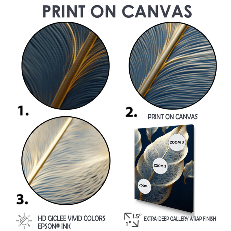 Art mural transparent avec feuilles dorées transparentes profondes, Toile avec cadre flottant or, H 32 po x l 24 po x P 1 po