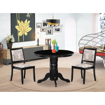 3 Piece Dining Set Includes a Round Table & 2 Stackable Faux Leather Chairs, Black